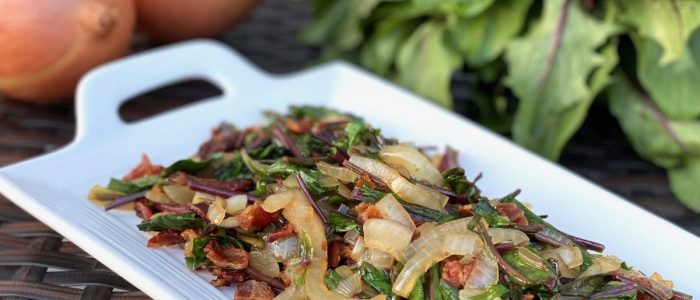 Bacon and dandelion stems (Image Credit Blooming Glen Farm)