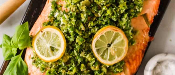 Baked salmon with citrus gremolata and wild rice (Image Credit Lenas Kitchen)